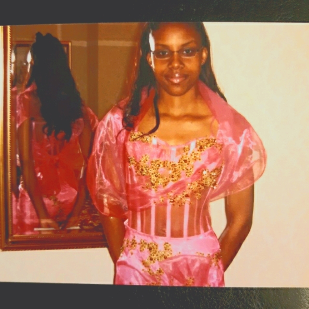Sherry Hill Y2K Pink Corset Mermaid Prom Dress Gold Beaded Size 4 - Picture 9 of 9
